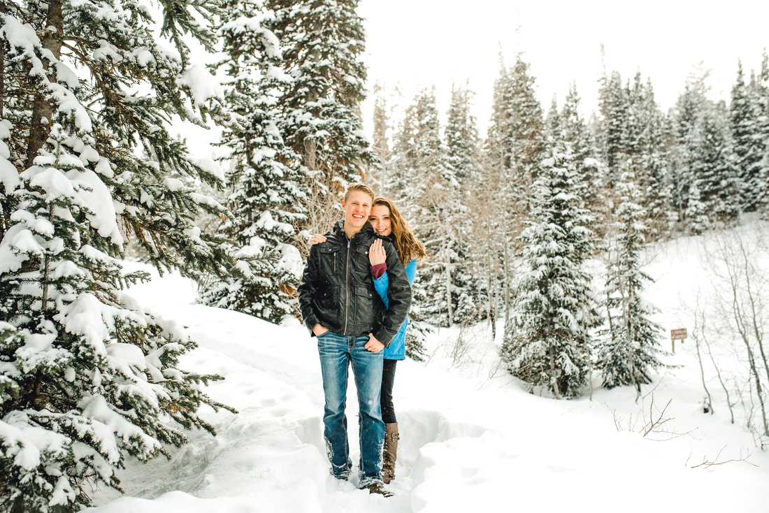 Winter wonderland engagement photos at Jordan Pines Big Cottonwood Canyon Utah