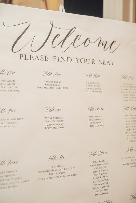 Poster of table seating assignments Utah wedding