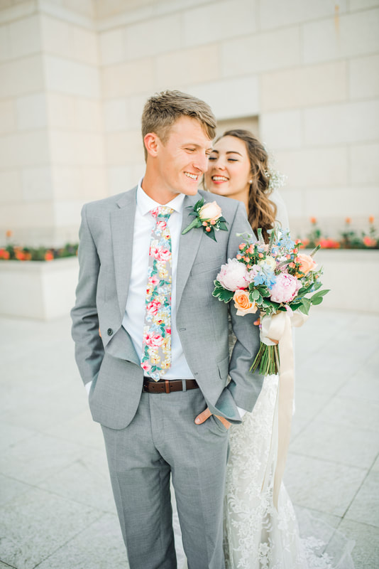LDS wedding couple at the Ogden Utah Temple