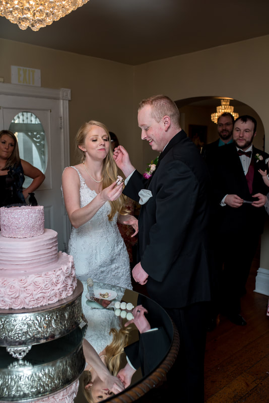 Cake cutting Traditional wedding and ceremony at Layton, Utah Chantilly Mansion with Flying Gull Photography